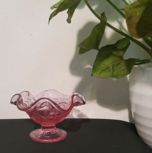 Vintage Dusty Rose Strawberry Pattern Fenton Footed Dish